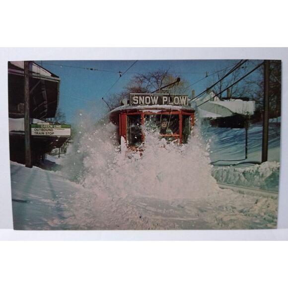 Trolly Train Railway Postcard Boston 5123 Snow Plow Rail Car Blizzard Of 1978 - Picture 2 of 3